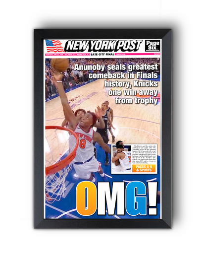 2026 New York Knicks “OMG!” OG Anunoby Game 4 Finals Comeback Tip vs Spurs Framed Newspaper