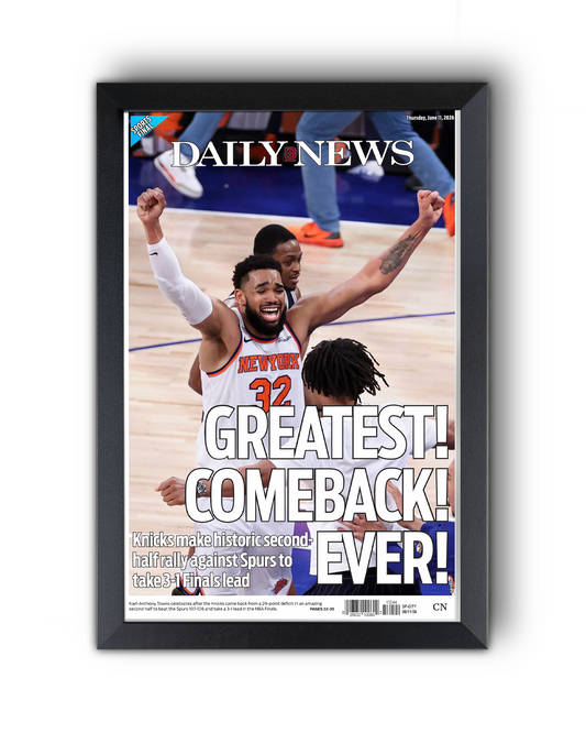 2026 New York Knicks “Greatest Comeback Ever!” NBA Finals Game 4 Rally vs Spurs Framed Newspaper