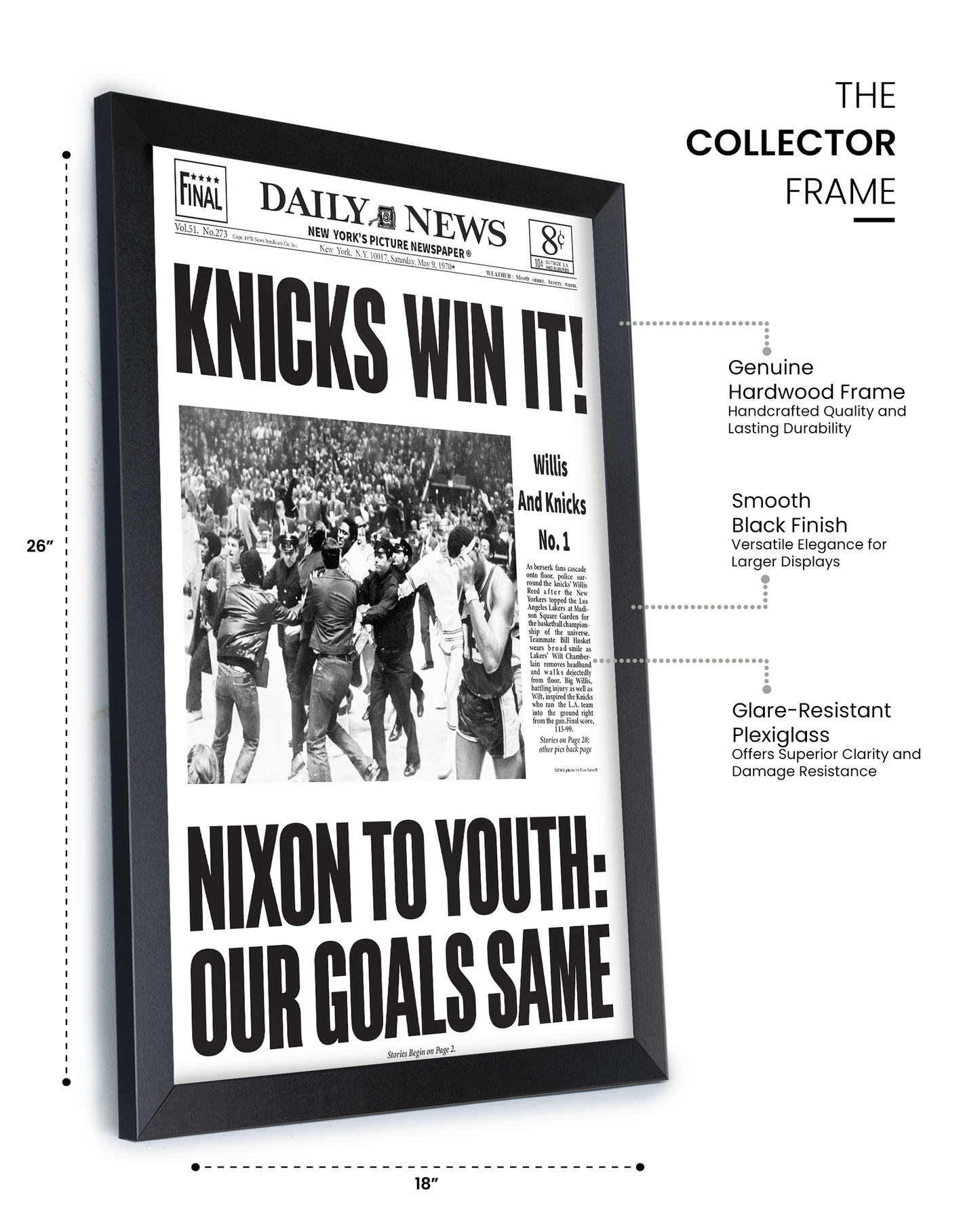 1970 New York Knicks “Knicks Win It!” First NBA Championship vs Lakers Framed Newspaper