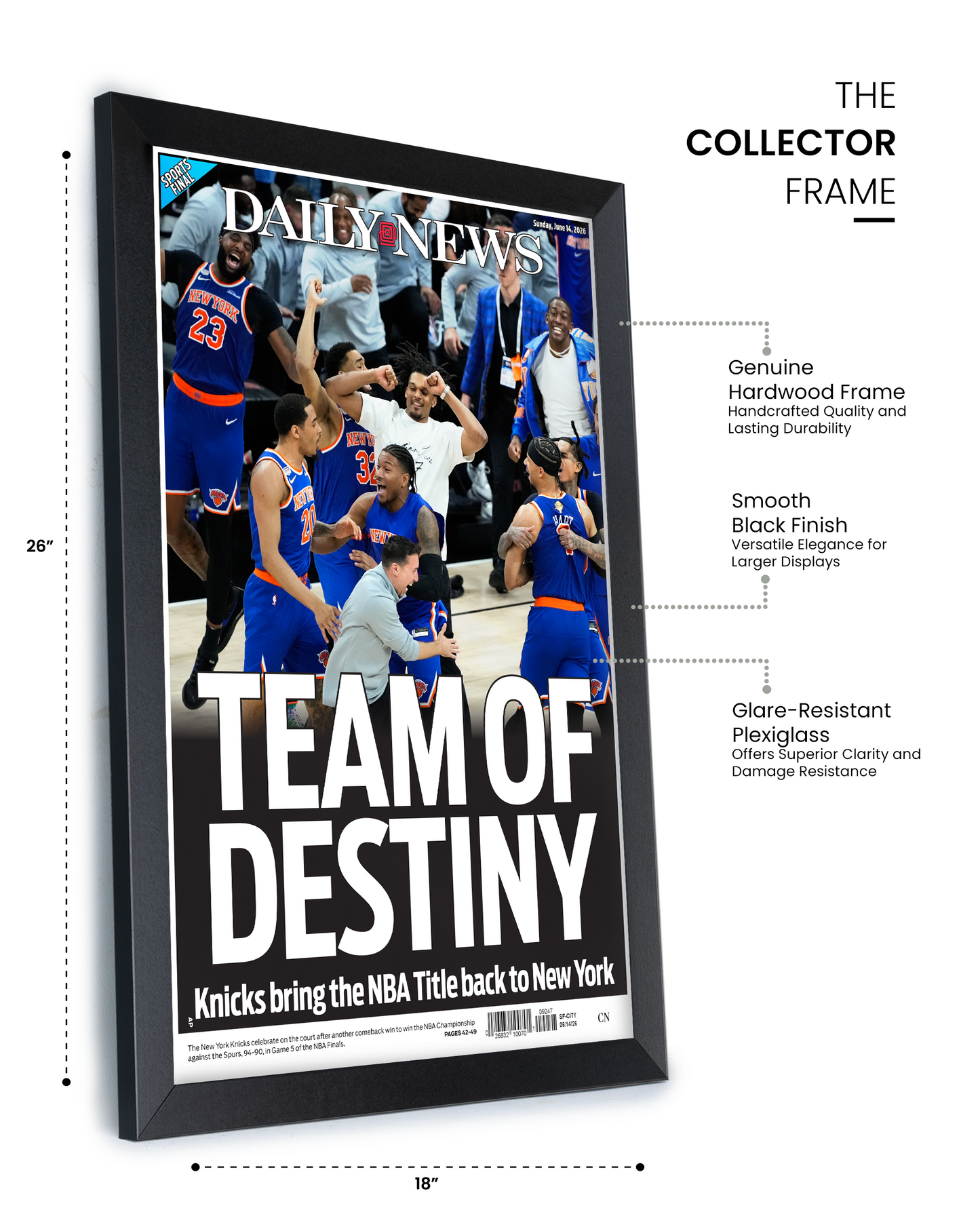 2026 New York Knicks “Team of Destiny” Win NBA Champions vs Spurs Framed Newspaper