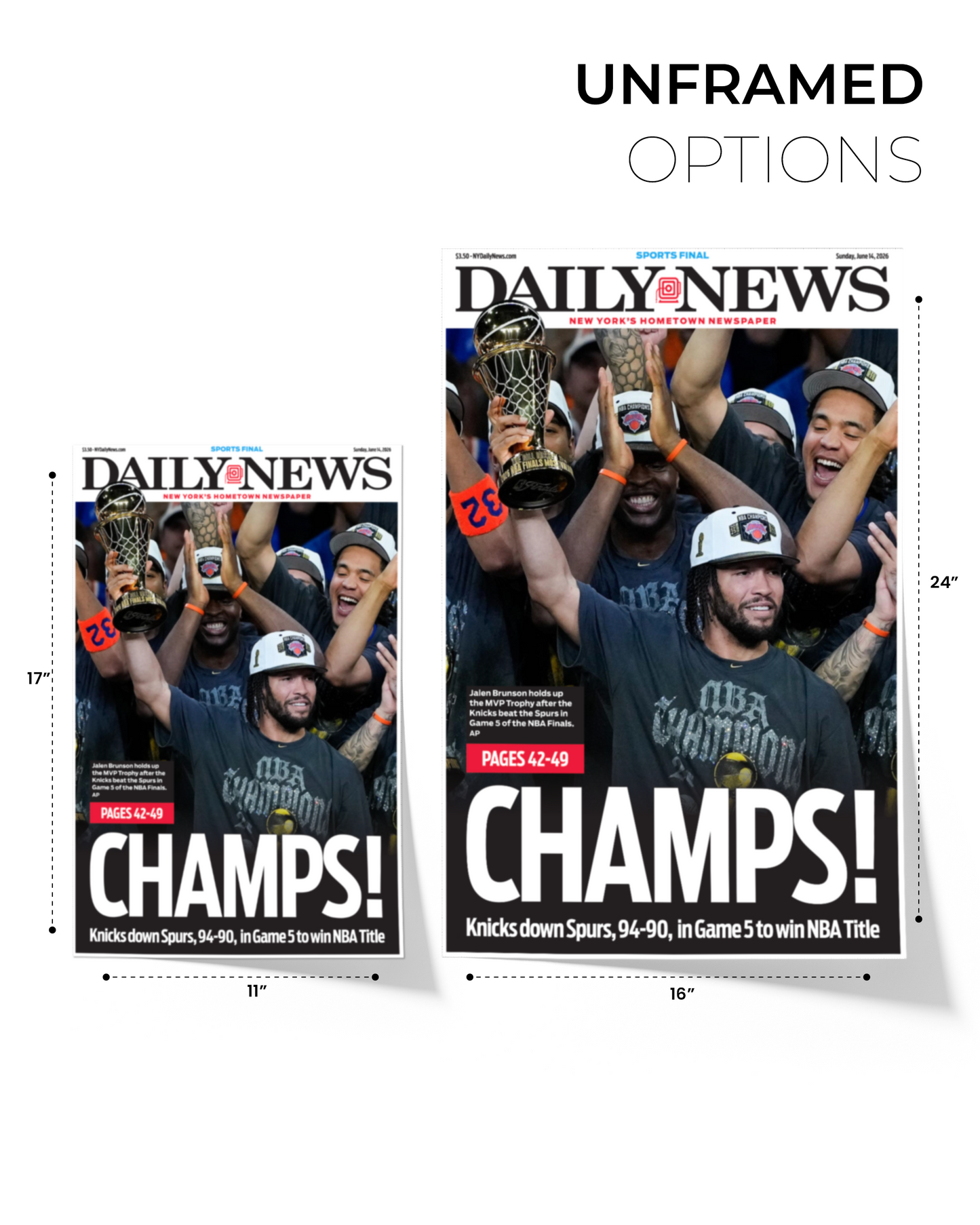 2026 New York Knicks “CHAMPS!” Greatest Comeback Game 5 NBA Champions vs Spurs Framed Newspaper