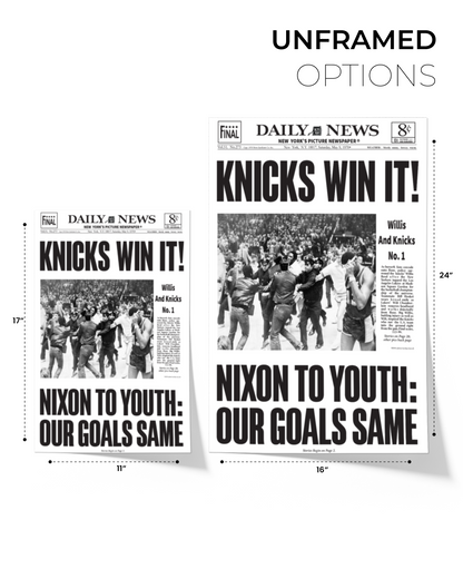 1970 New York Knicks “Knicks Win It!” First NBA Championship vs Lakers Framed Newspaper