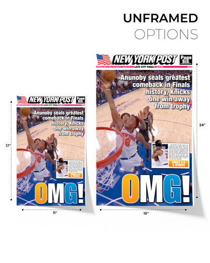 2026 New York Knicks “OMG!” OG Anunoby Game 4 Finals Comeback Tip vs Spurs Framed Newspaper