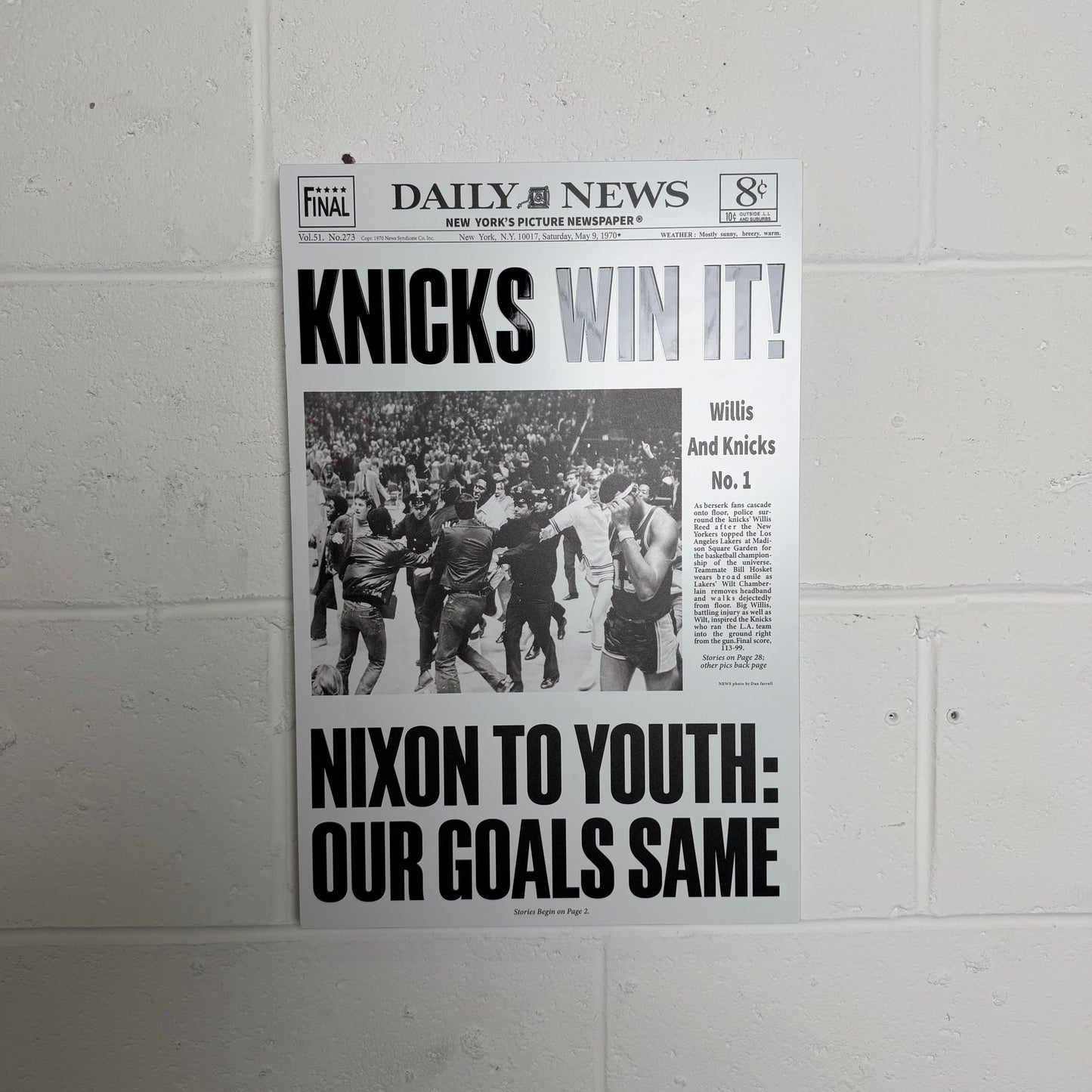 1970 New York Knicks “Knicks Win It!” Metal 3D Newspaper Championship Edition