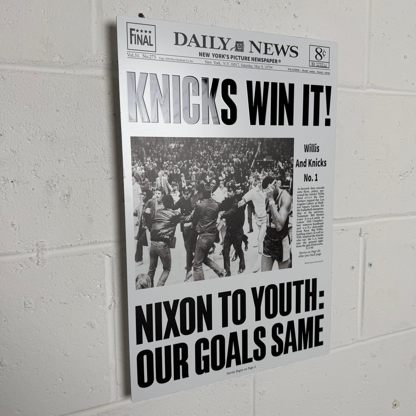 1970 New York Knicks “Knicks Win It!” Metal 3D Newspaper Championship Edition