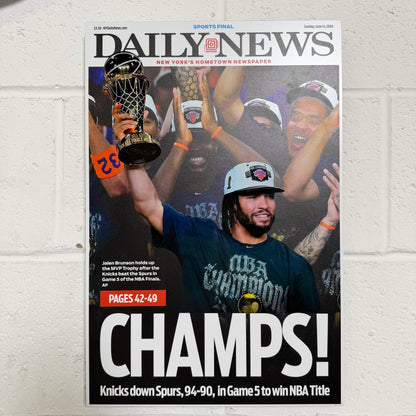 2026 NY Knicks "CHAMPS!" Metal 3D Newspaper NBA Finals Championship Vs Spurs Game 5