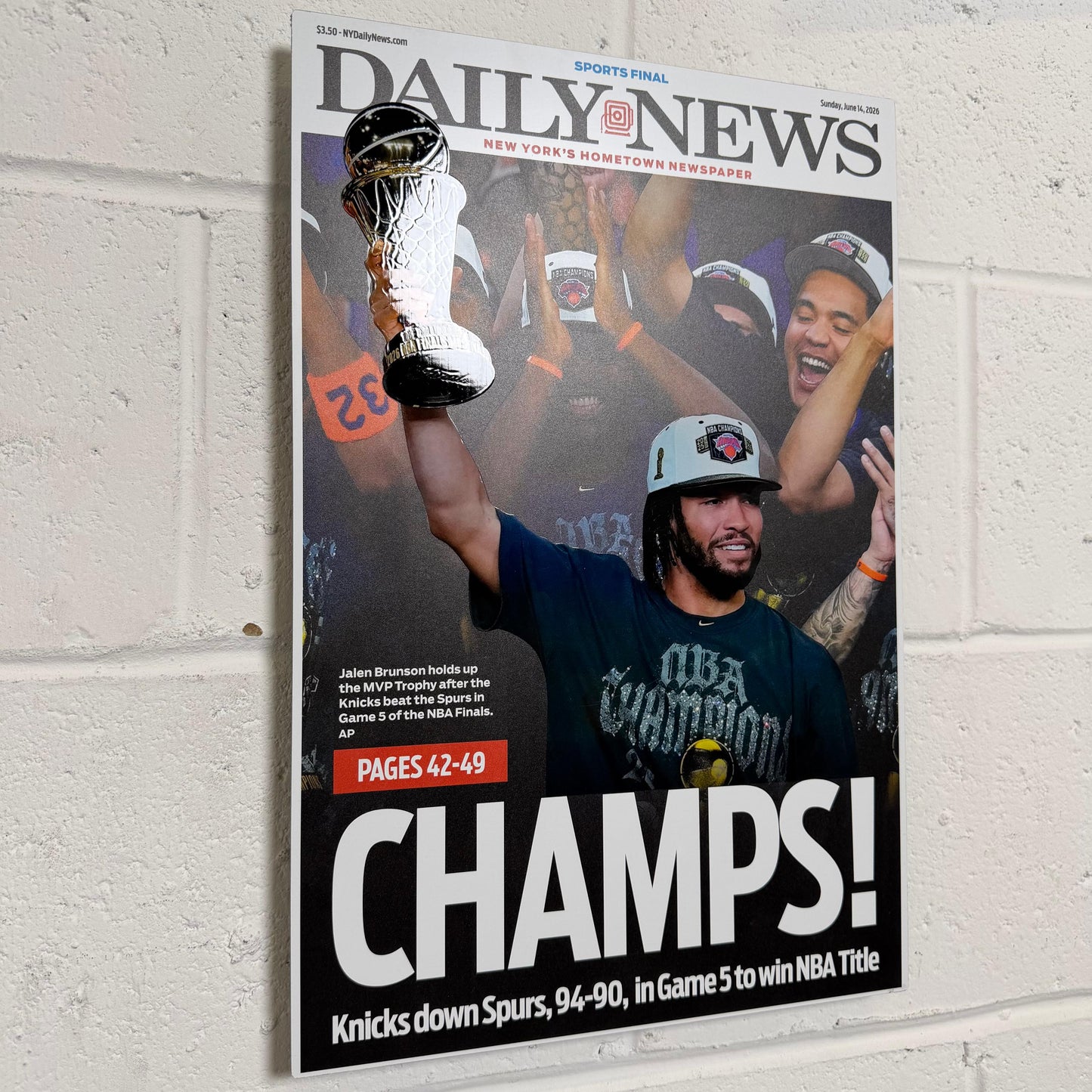 2026 NY Knicks "CHAMPS!" Metal 3D Newspaper NBA Finals Championship Vs Spurs Game 5